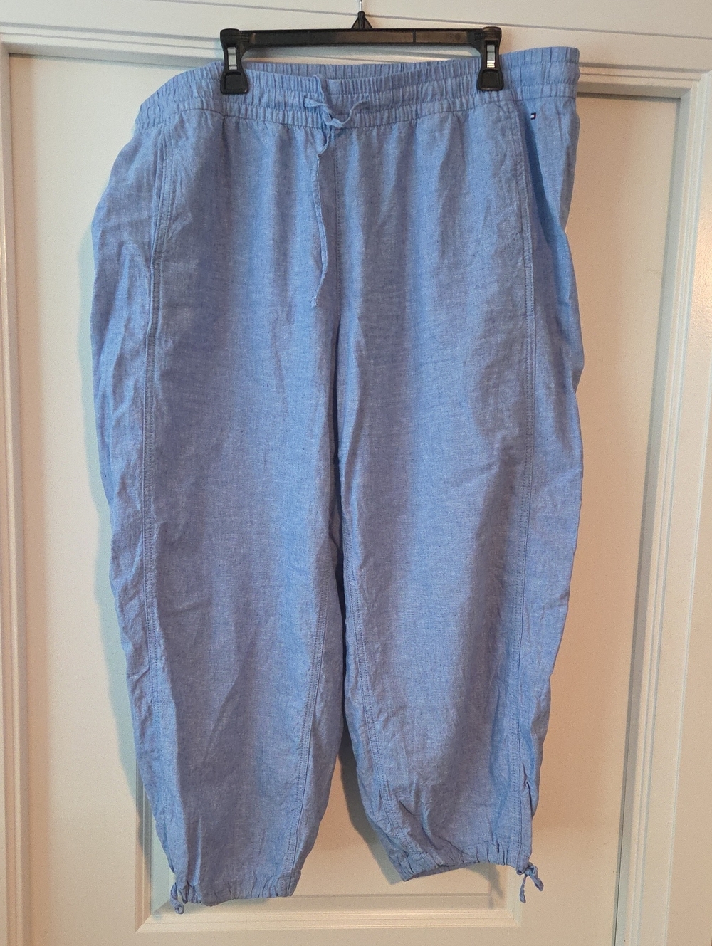 Light Blue Drawstring Linen-Blend Pants